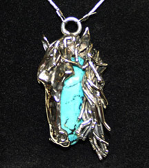 Sterling Silver Horse Face on turquoise necklace